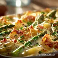 Spargelauflauf mit Schinken Kartoffeln K&auml;sig und cremig