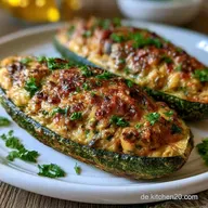 Gef&uuml;llte Zucchini mit Frischk&auml;se und Champignons