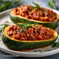 Gef&uuml;llte Zucchini Mit Hackfleisch Und Tomatensauce