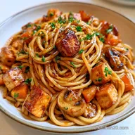 Knusprige Gem&uuml;senudeln mit Tofu und Pilzen