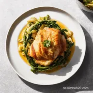Knusprige H&auml;hnchenschenkel mit Gem&uuml;se Einfach Ofenrezept
