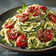 Low Carb ZucchiniSpaghetti mit Frischk&auml;se und Tomaten Blitzrezept