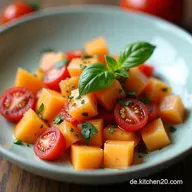 Erfrischender Melonensalat mit Putenschinken und Tomaten Rezept