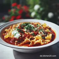 Vegane Lasagnensuppe mit Linsen und Tofu Ricotta
