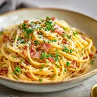 Vegane Spaghetti Carbonara mit Cashew-Hefeflocken