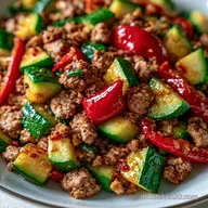 Vegane Zucchini-Hackpfanne mit Soja-Hack