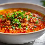 W&uuml;rzige Ajvarsuppe mit Hackfleisch und Tomaten &ndash; schnell und einfach gekocht: One-Pot