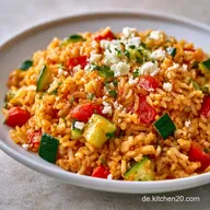 Zucchini-Reis-Pfanne mit Feta in 25 Minuten