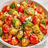 Zucchini-Tomaten-Pfanne mit Feta und Kirschtomaten