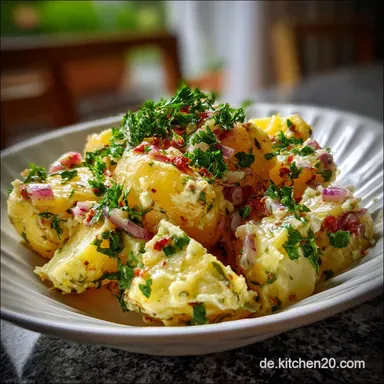 Bayrischer Kartoffelsalat Mit Essig und &Ouml;l: Warmes Dressing Rezeptkarte