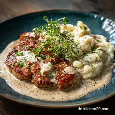 Cremiges Blumenkohlsteak in Pfefferrahmsauce Das fleischlose SattmacherRezept Rezeptkarte