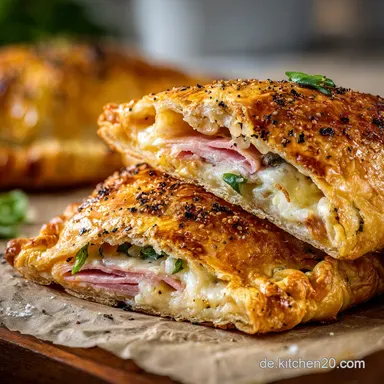 K&ouml;stliches Calzone Rezept mit Bl&auml;tterteig Schinken: Herzhaft & Schnell Rezeptkarte