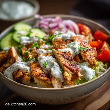 Chicken Gyro Bowl Gesunde PowerBowl mit Tzatziki selber machen Rezeptkarte
