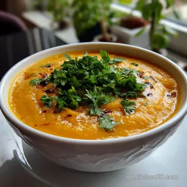 Gesunde Rezepte Cremige KarottenIngwerSuppe mit Kokosmilch: Samtiger Genuss Rezeptkarte