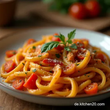Cremige Paprika Pasta BlitzRezept f&uuml;r gesunden FeierabendGenuss Rezeptkarte