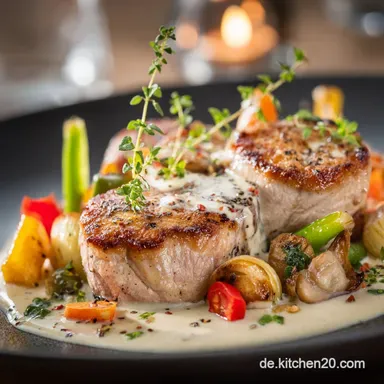 Puten Medaillons in LauchRahmSo&szlig;e Cremiges Feierabendessen Rezeptkarte