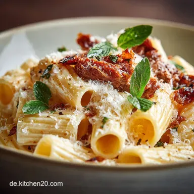 Cremige ParmesanRindfleischRigatoni Das beste Soul Food Abendessen Rezeptkarte