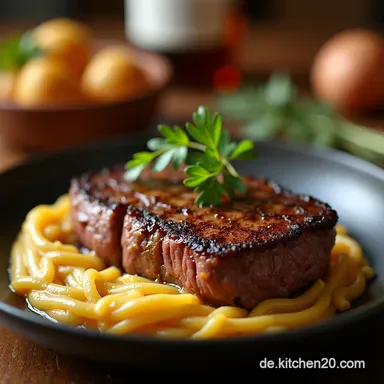 Filet Mignon in der Pfanne Zart gebraten mit cremiger Pfeffersauce Rezeptkarte