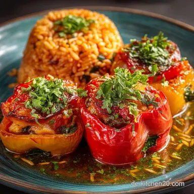 Gefüllte Paprikaschoten mit Rotem Reis Einfach Herzhaft Rezeptkarte