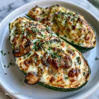 Gef&uuml;llte Zucchini mit Frischk&auml;se und Feta Rezeptkarte