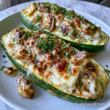 Gef&uuml;llte Zucchini mit Frischk&auml;se und Feta