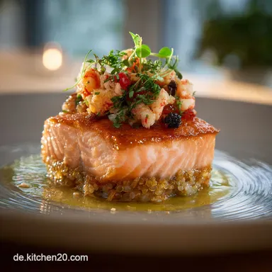Raffinierter Gef&uuml;llter Lachs mit Krabben Das perfekte GourmetAbendessen Rezeptkarte