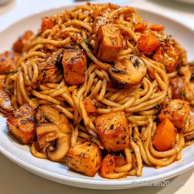 Gem&uuml;senudeln mit Tofu und Champignons Rezeptkarte