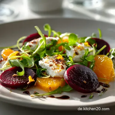Winterlicher Salat Ger&ouml;stete Rote Bete Ziegenk&auml;se mit OrangenDressing Rezeptkarte