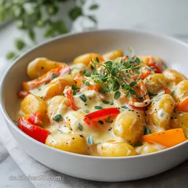 Gnocchi mit Paprika in 15 Minuten: Cremige Pfanne Rezeptkarte