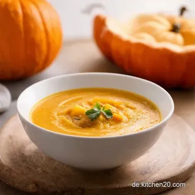 Goldener Herbsttraum K&uuml;rbissuppe mit Kokos und Ingwer Rezeptkarte