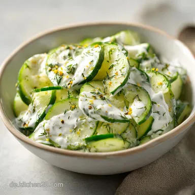Rezept Gurkensalat mit Joghurt Dressing f&uuml;r 4 Portionen Rezeptkarte