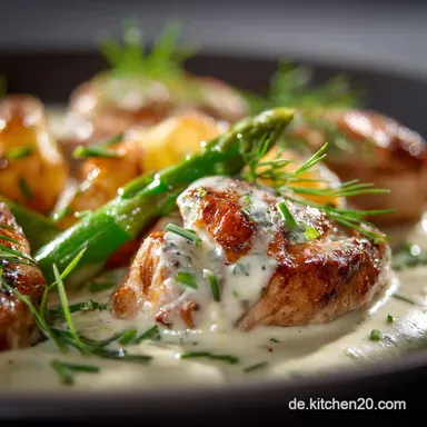 H&auml;hnchenfilet in Frischk&auml;seParmesanSo&szlig;e Der cremige 35MinutenKlassiker Rezeptkarte