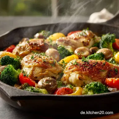 H&auml;hnchen Gem&uuml;se Pfanne mit Reis in 30 Minuten Rezeptkarte