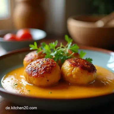 Rote Linsenb&auml;llchen in Currysauce Kokosmilch Mein liebstes vegetarisches Hauptgericht Rezeptkarte