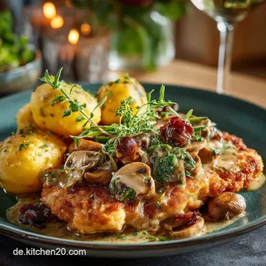 Traditionelles J&auml;gerschnitzel Rezept Zartes Schwein mit Pilzrahmso&szlig;e Rezeptkarte