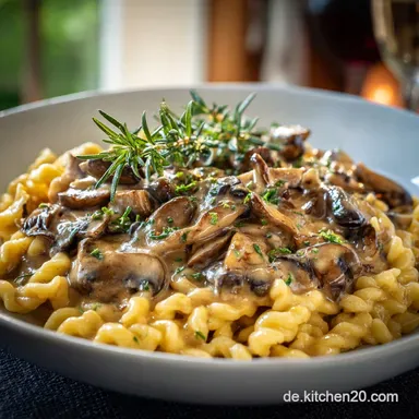 Klassische J&auml;gerso&szlig;e mit Sp&auml;tzle: So gelingt die Pilzrahmso&szlig;e Deluxe Rezeptkarte