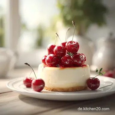 K&auml;sekuchen mit Kirschen: Cremig & Saftig f&uuml;r 12 St&uuml;cke Rezeptkarte