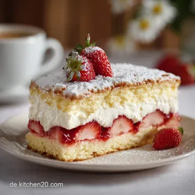 Erdbeer Biskuitkuchen: Der zarte luftige Sommerklassiker zum Kaffee Rezeptkarte