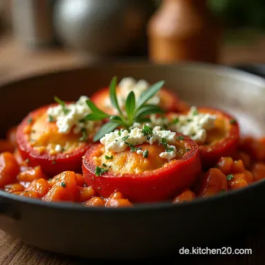 Herzhaft gef&uuml;llte Spitzpaprika mit roten Linsen Gesundes Abendessen Rezeptkarte