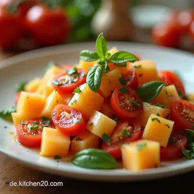 Erfrischender Melonensalat mit Putenschinken und Tomaten Rezept Rezeptkarte