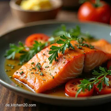 Lachs aus dem Ofen Mein Familienrezept mit Sahneso&szlig;e Rezeptkarte