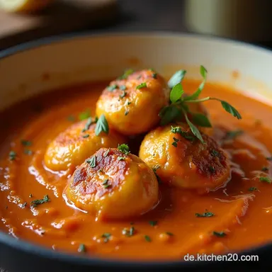 Zarte Hackb&auml;llchen in der besten Paprikaso&szlig;e Cremige Paprikasoe trifft auf zarte Frikadellen Rezeptkarte