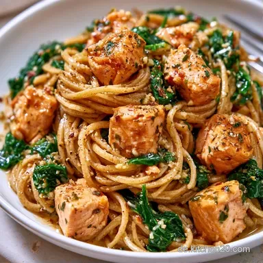 OnePotPasta mit Lachs in 25 Minuten Rezeptkarte