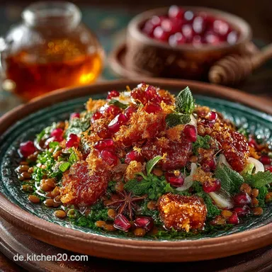 Orientalischer Linsensalat Warmes Dressing Granatapfel Kreuzk&uuml;mmel Rezeptkarte