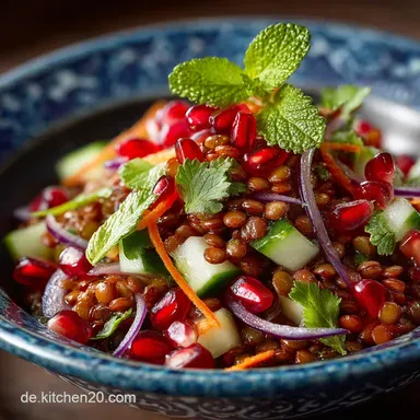 Herzhafter Orientalischer Linsensalat Gesund vegan perfekt vorbereitet Rezeptkarte