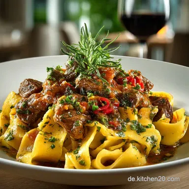 Toskanischer Traum Zartes Pappardelle mit WildschweinRagout Schmorgericht Rezeptkarte