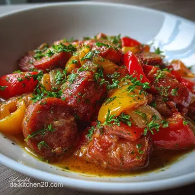 Gesunder PaprikaEintopf mit Mettenden Low Carb: Blitzschnell Sattmacher Rezeptkarte