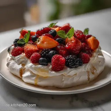 Pavlova Rezept mit frischen Beeren Rezeptkarte