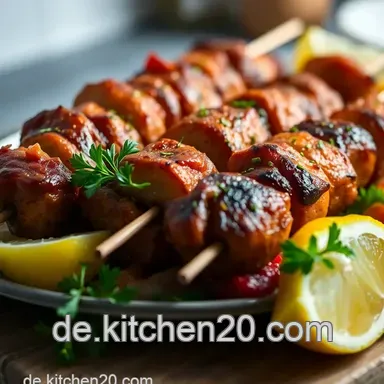 Saftige SouvlakiDer beliebte griechische Fleischspiess ist: Mein Grill-Geheimnis! Rezeptkarte