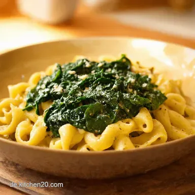 Spinat mit Nudeln Omas bestes Rezept blitzschnell Rezeptkarte